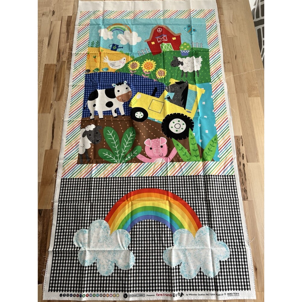 Windham Fabrics Farm Friends Panel for Quilt & Pillow Rainbow Barn Animals Kids